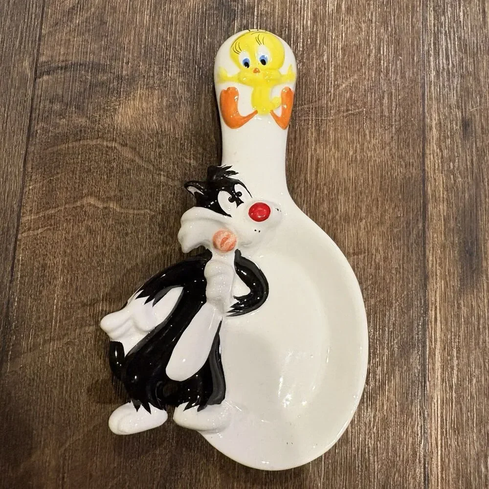 Vintage 1997 Looney Tunes Tweety & Sylvester Ceramic Spoon Rest w/ Box - Picture 3 of 7